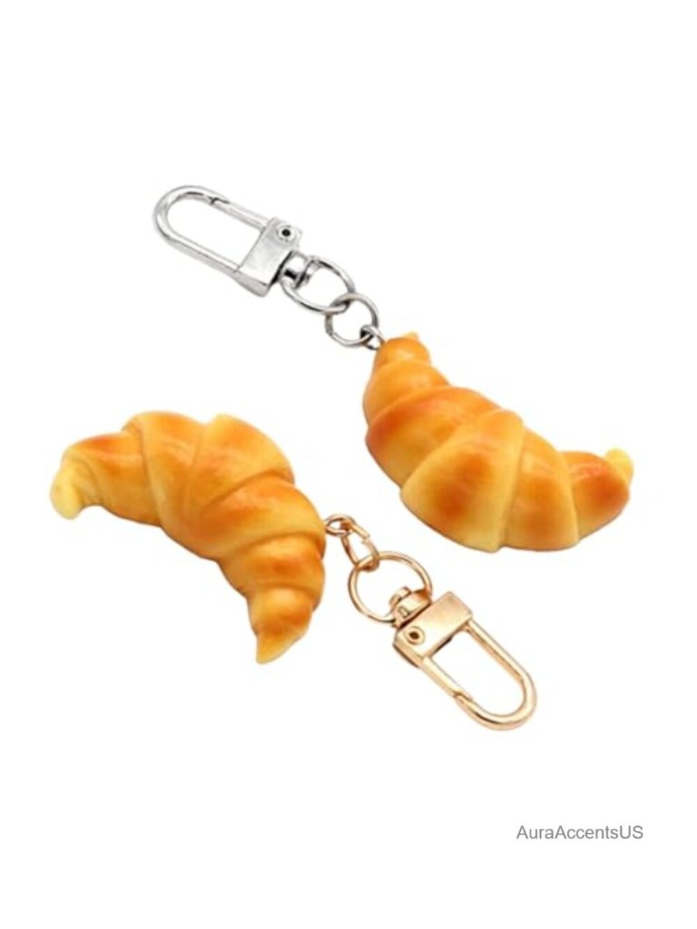 Set of 2 Realistic Croissant Food Keychains PVC Charm for Bag Purse Keys